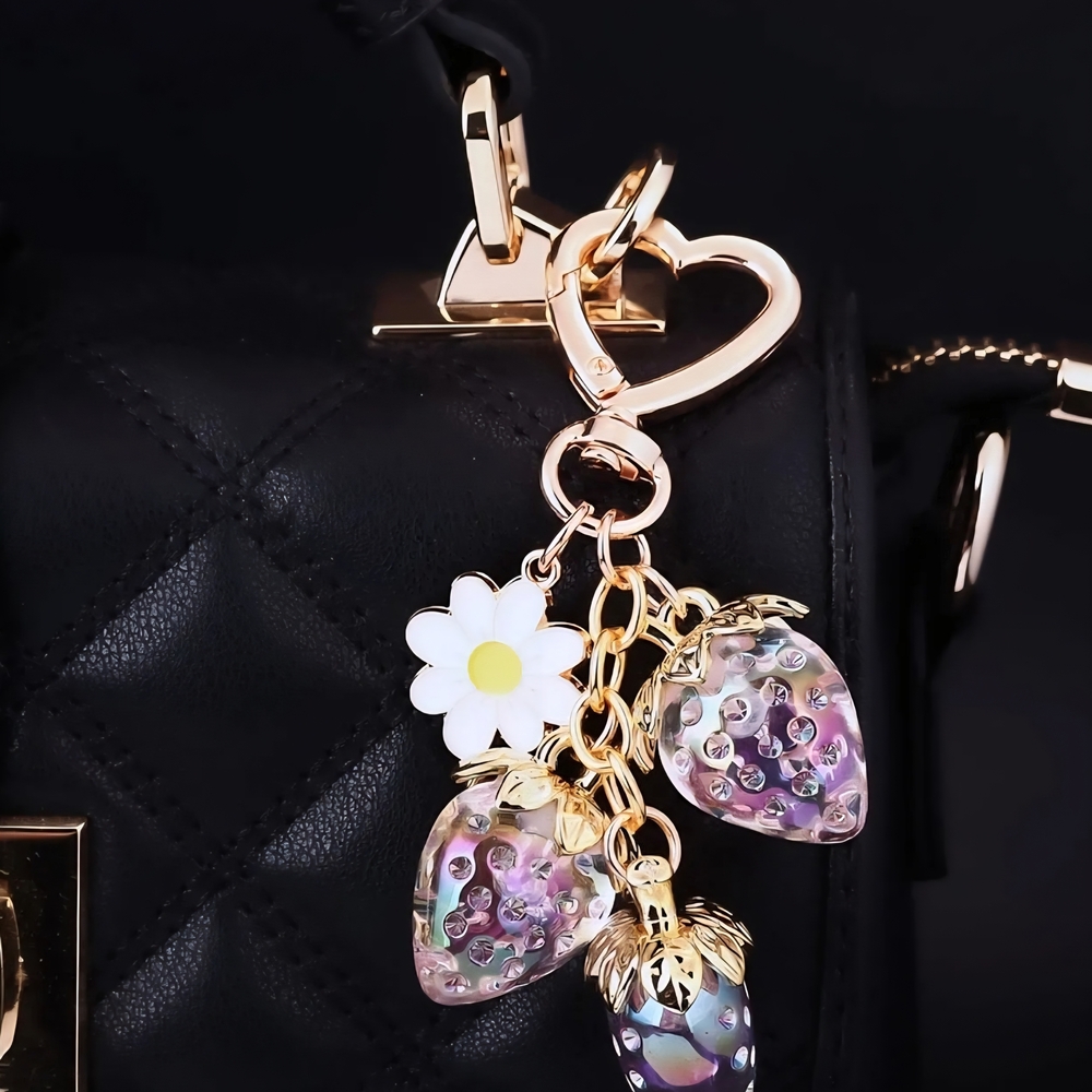 Luxury Embellished Purse Charm/Keychain-Strawberry Red, Pink, Transluscent